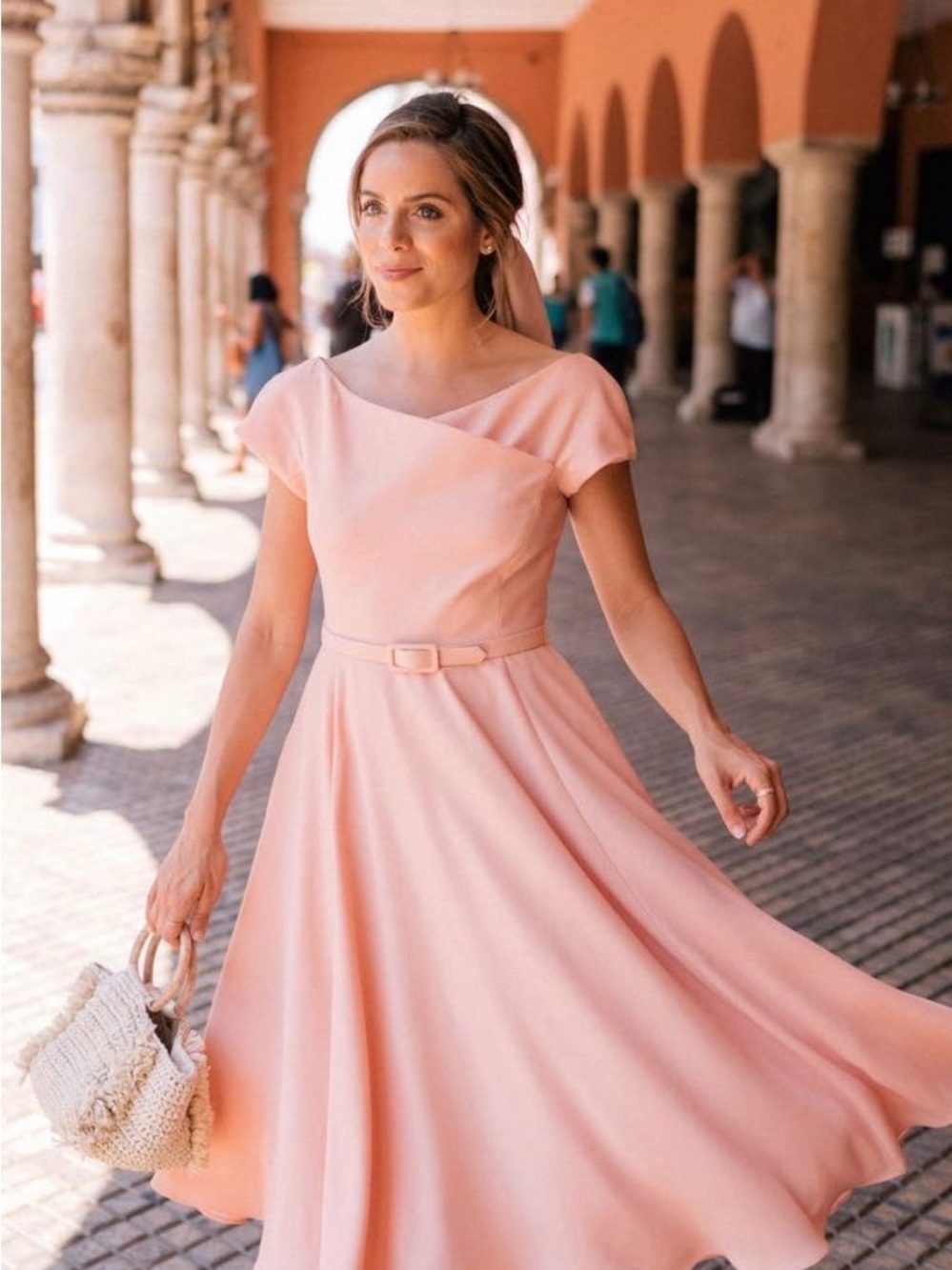 Gal Meets Glam Collection "Sally" belted crepe dress